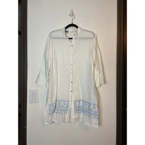 Richard Malcolm Irish linen women's large white 3/4 sleeve‎ embroidered tunic